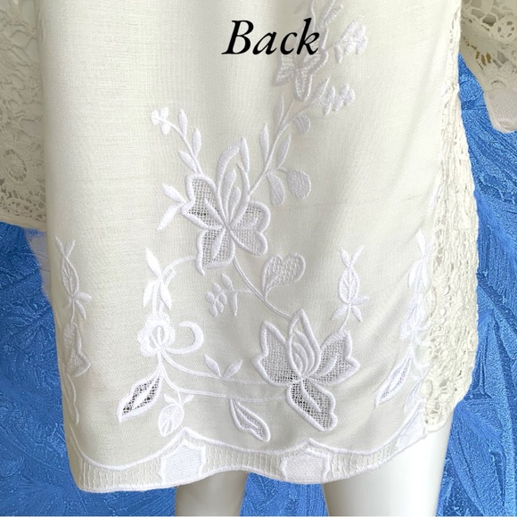 SOFT SURROUNDINGS WHITE COTTON LACE EMBROIDERED TASSEL TIE TOP. WOMEN’S SIZE XS - Picture 8 of 11